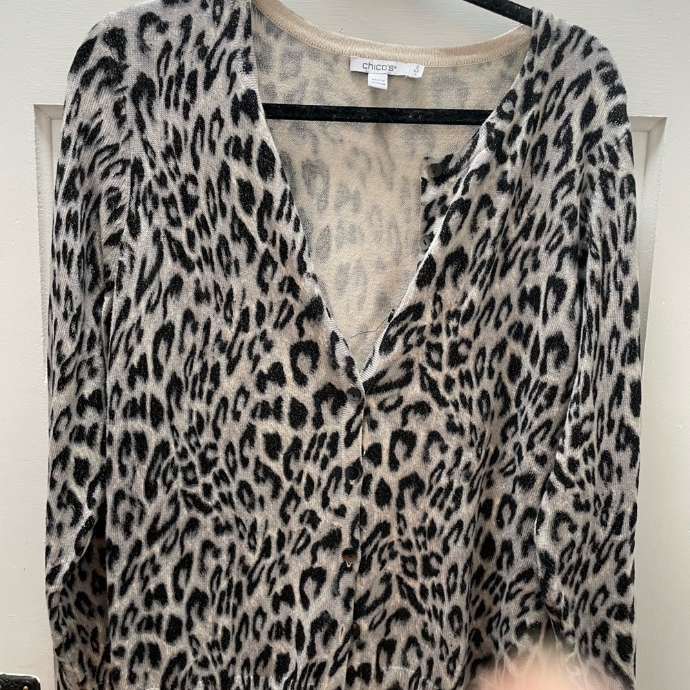 Chico's Animal Print Cardigan - Black & Cream